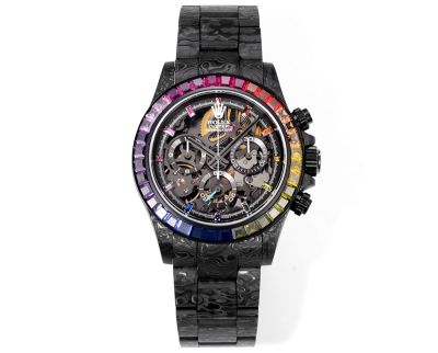 TW Factory Rolex Daytona 4130 Movement 40mm Carbon Fiber Case Black Face Raibow Bezel Hollow Watch
